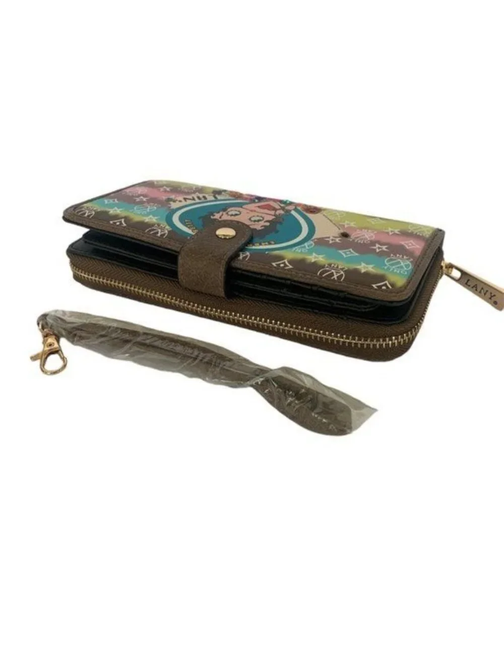 NEW Betty Boop Large Bling Faux Leather Multi Wallet Wristlet Clutch